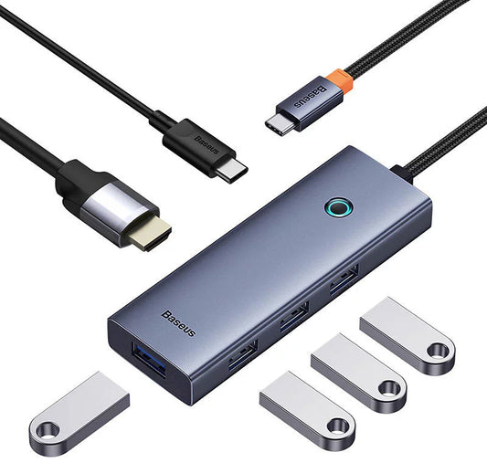 Hub USB-C Baseus UltraJoy, 4 x USB-A 3.0 - 1 x USB-C - 1 x HDMI, Grigio B00052807813-01