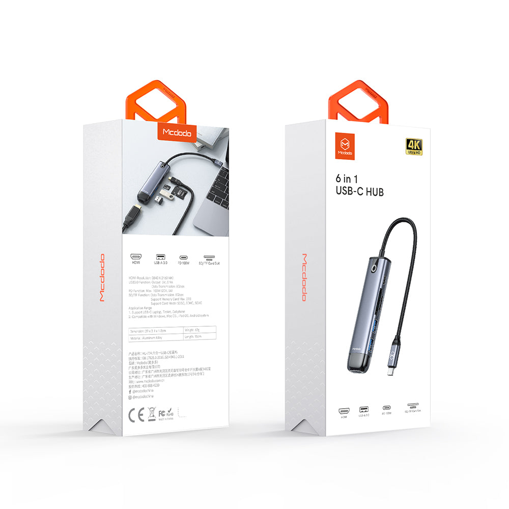 Hub USB-C McDodo HU-7740, 6in1, Grigio