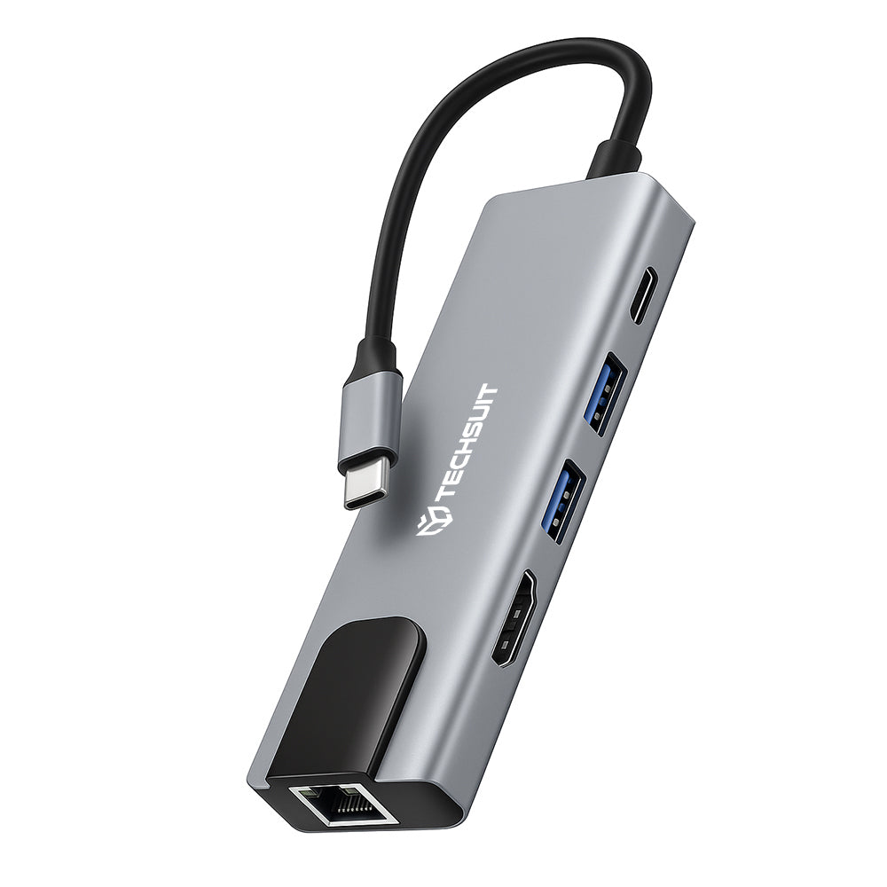 Hub USB-C Techsuit H1 NetBridge, 5in1, Grigio