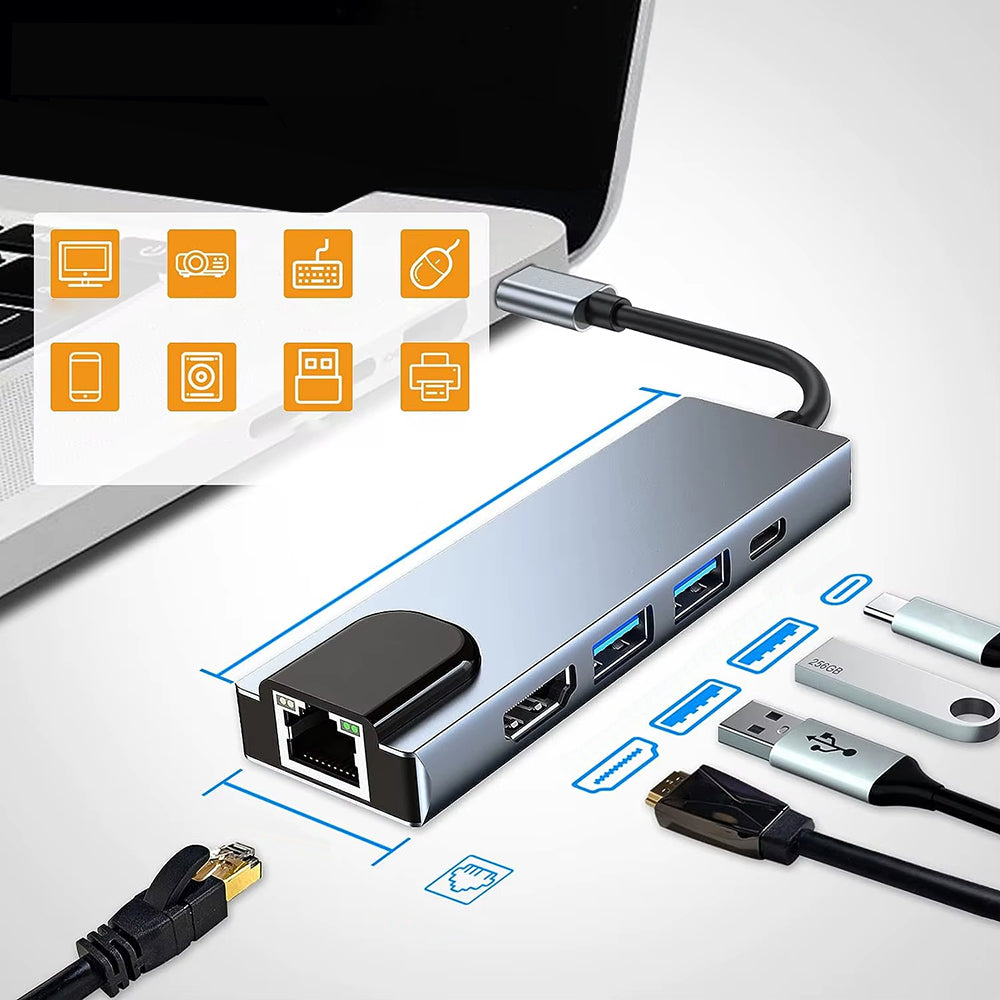 Hub USB-C Techsuit H1 NetBridge, 5in1, Grigio
