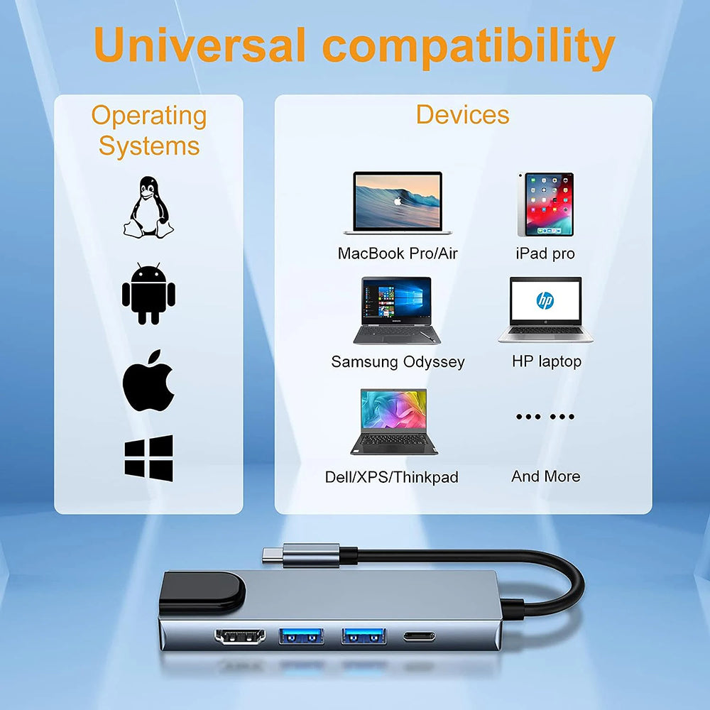 Hub USB-C Techsuit H1 NetBridge, 5in1, Grigio