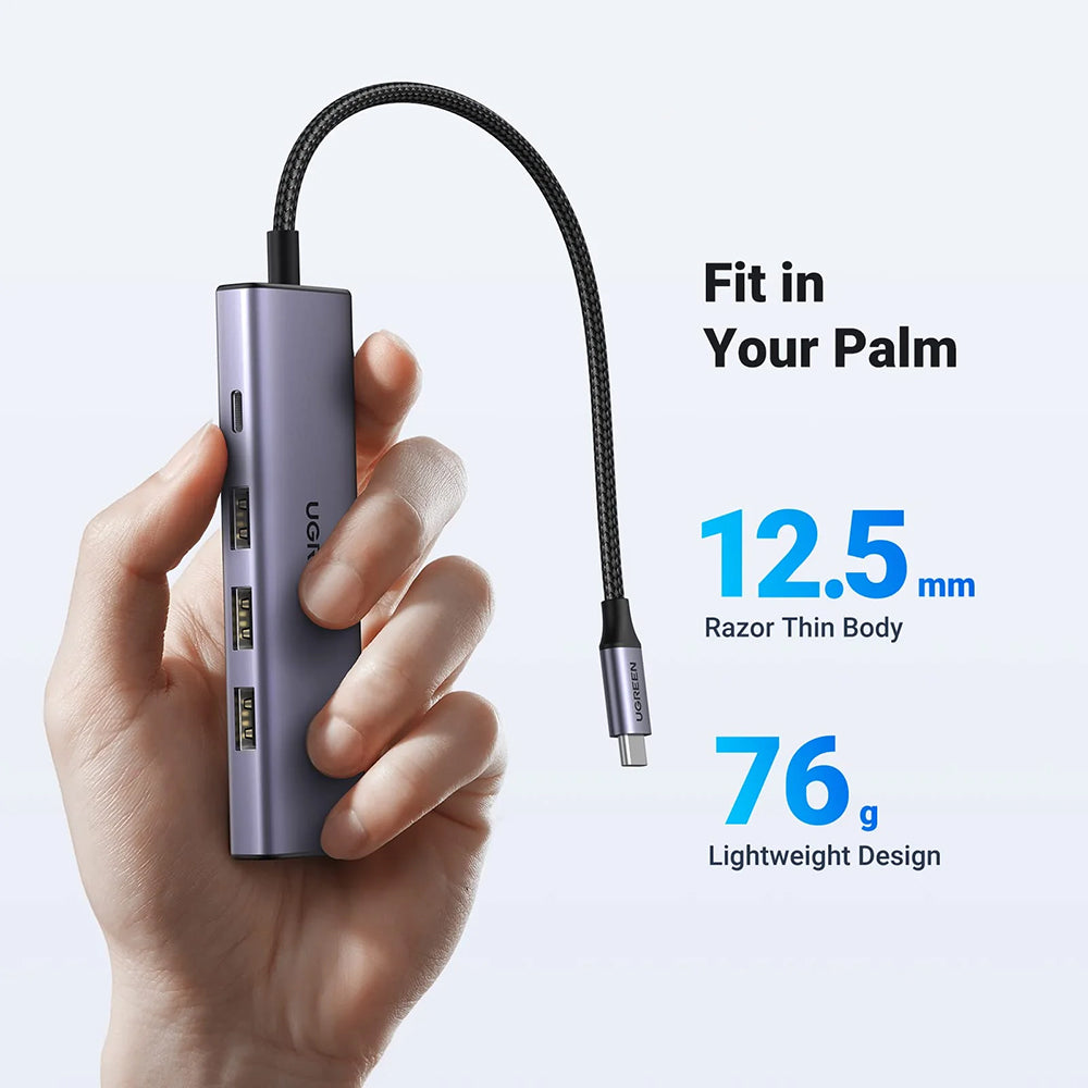 Hub USB-C UGREEN CM511 (15596), 3 x USB-A 3.0 - 1 x USB-C - 1 x HDMI, Grigio