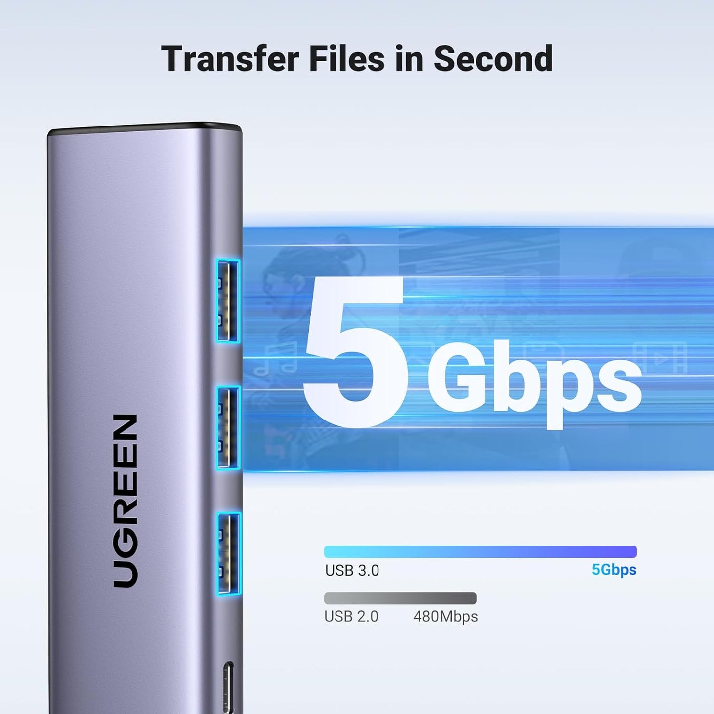 Hub USB-C UGREEN CM511, 3 x USB-A 3.0 - 1 x USB-C - 1 x HDMI, Grigio