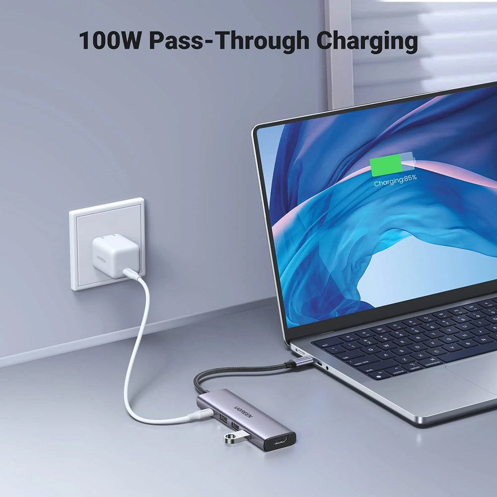 Hub USB-C UGREEN CM511 (15596), 3 x USB-A 3.0 - 1 x USB-C - 1 x HDMI, Grigio