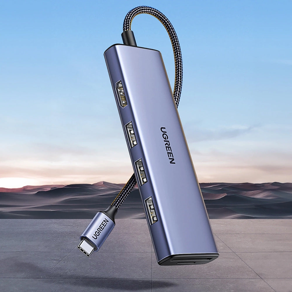 Hub USB-C UGREEN CM511 (20956A), 3 x USB-A 3.0 - 1 x HDMI - 1 x SD - 1 x microSD, Grigio