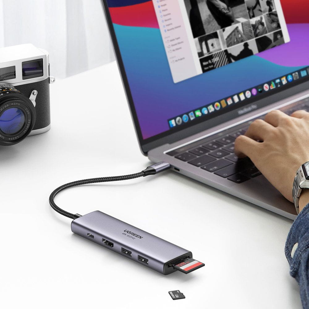 UGREEN CM511 USB-C Hub (60384), 2 x USB-A 3.0 - 1 x USB-C - 1 x HDMI - 1 x SD - 1 x microSD, Gray