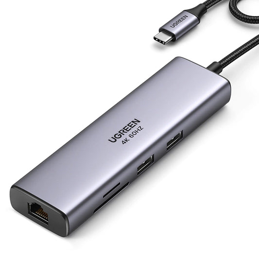 Hub USB-C UGREEN CM512, 2 x USB-A 3.0 - 1 x USB-C - 1 x HDMI - 1 x SD - 1 x microSD - RJ45, Grigio