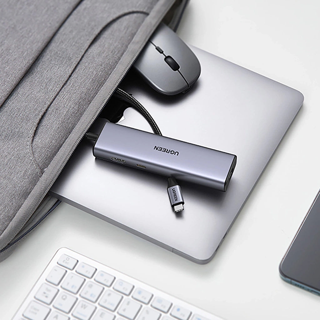 Hub USB-C UGREEN CM512 (90568), 2 x USB-A 3.0 - 1 x USB-C - 1 x HDMI - 1 x RJ45 - 1 x SD - 1 x microSD, Grigio