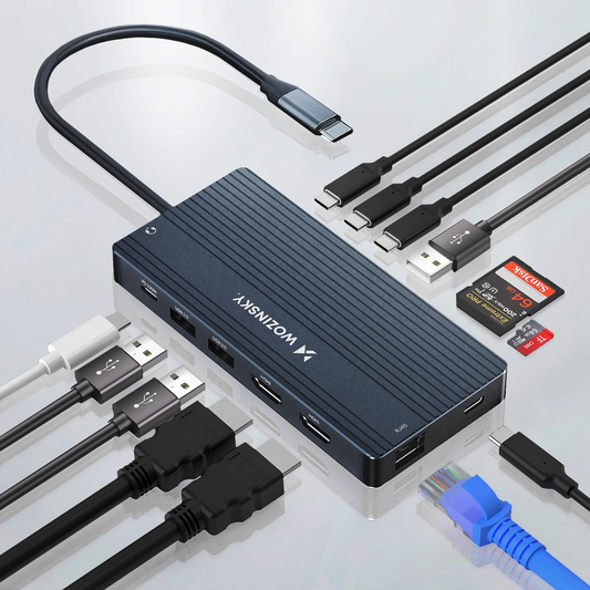 Hub USB-C WZK WDS03Y5S, 1 x USB-A 3.1 - 2 x USB-A - 5 x USB-C - 2 x HDMI - 1 x Jack 3.5mm - 1 x RJ45 - 1 x SD - 1 x microSD, Grigio