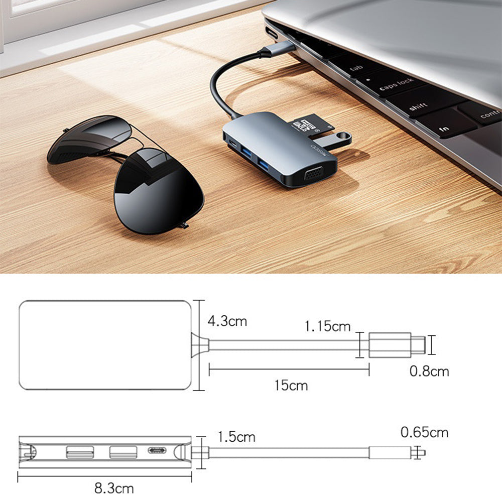 Hub USB-C Yesido HB16, 7in1, Grigio