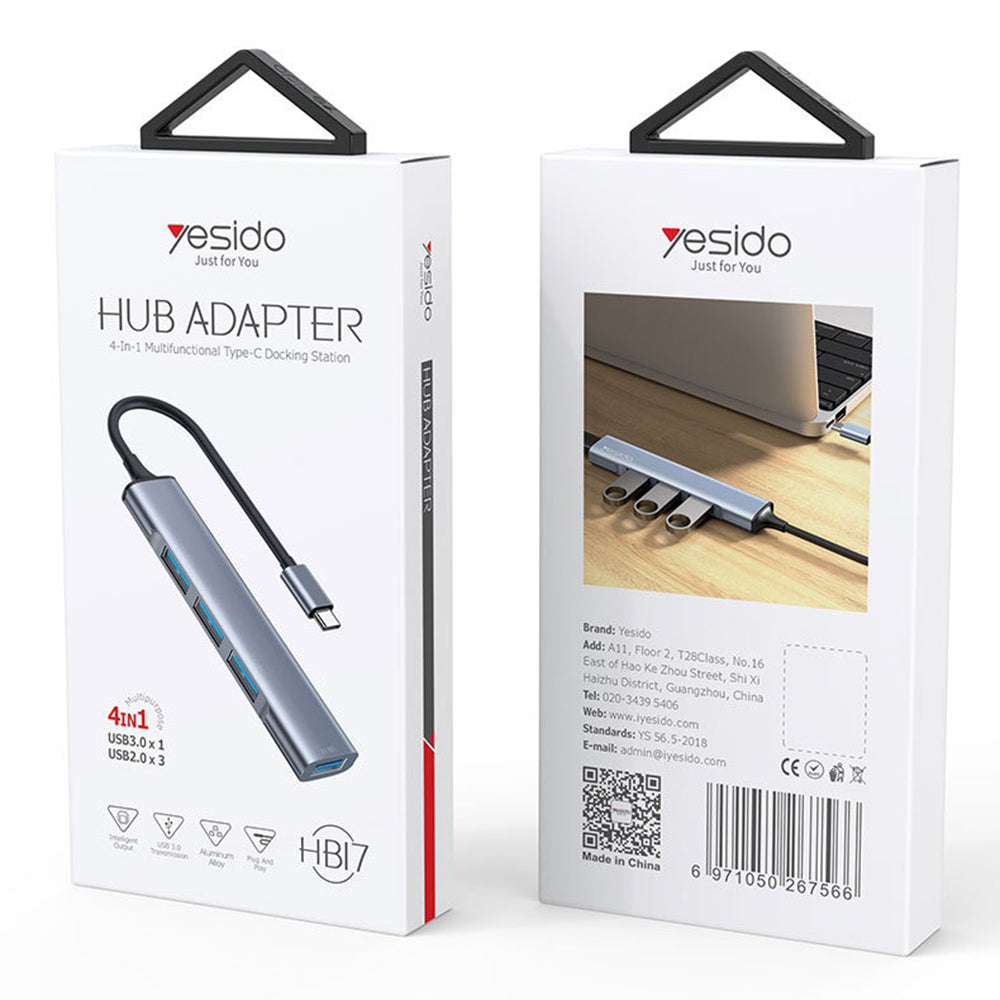 Hub USB-C Yesido HB17, 4in1, Grigio