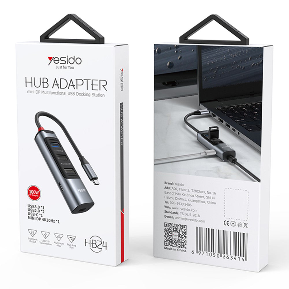 Hub USB-C Yesido HB24, 5in1, Grigio