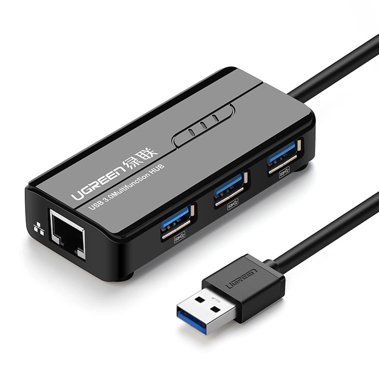 UGREEN 20265 USB Hub, 3 x USB-A 3.0 - 1 x RJ45, Black