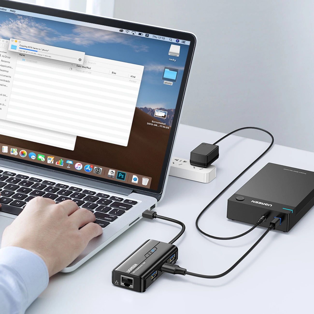 UGREEN 20265 USB Hub, 3 x USB-A 3.0 - 1 x RJ45, Black