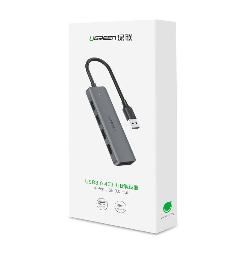 Hub USB UGREEN CM219, 4 x USB-A 3.0 - 1 x USB-C, Grigio