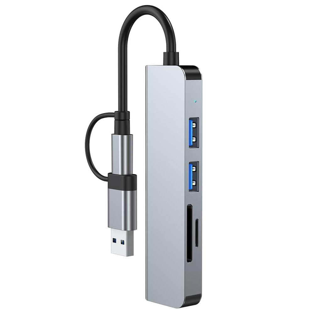 Hub USB / USB-C Techsuit H7 DataBridge, 5in1, Grigio