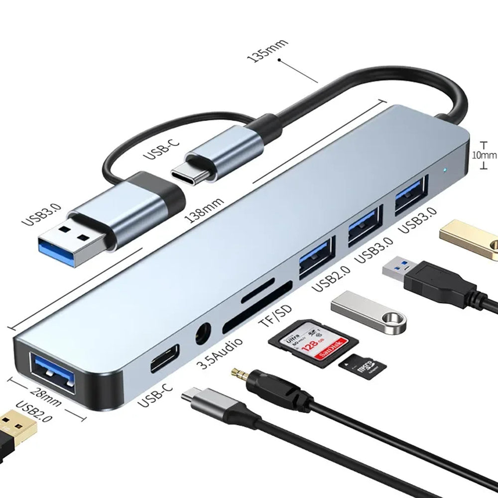 Hub USB / USB-C Techsuit H9 DataBridge, 8in1, Grigio