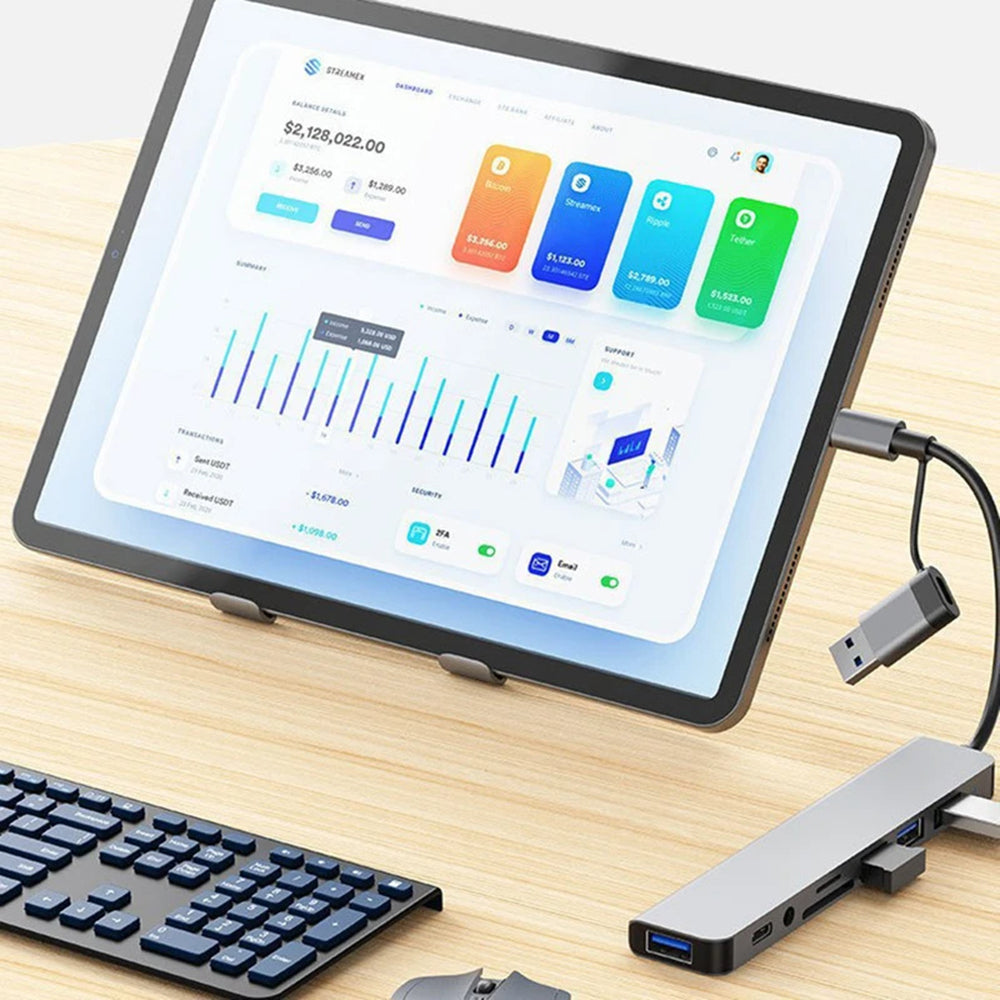 Hub USB / USB-C Techsuit H9 DataBridge, 8in1, Grigio