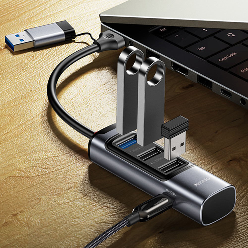 Hub USB / USB-C Yesido HB19, 4in1, Grigio