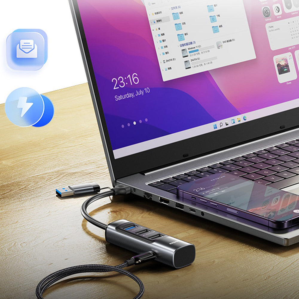 Hub USB / USB-C Yesido HB19, 4in1, Grigio