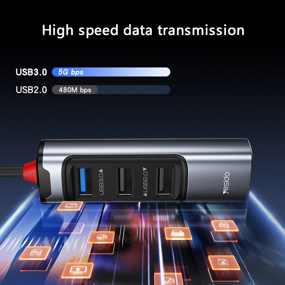 Hub USB / USB-C Yesido HB19, 4in1, Grigio