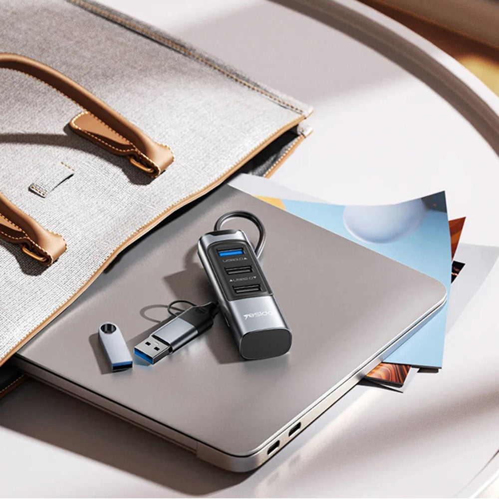 Hub USB / USB-C Yesido HB19, 4in1, Grigio
