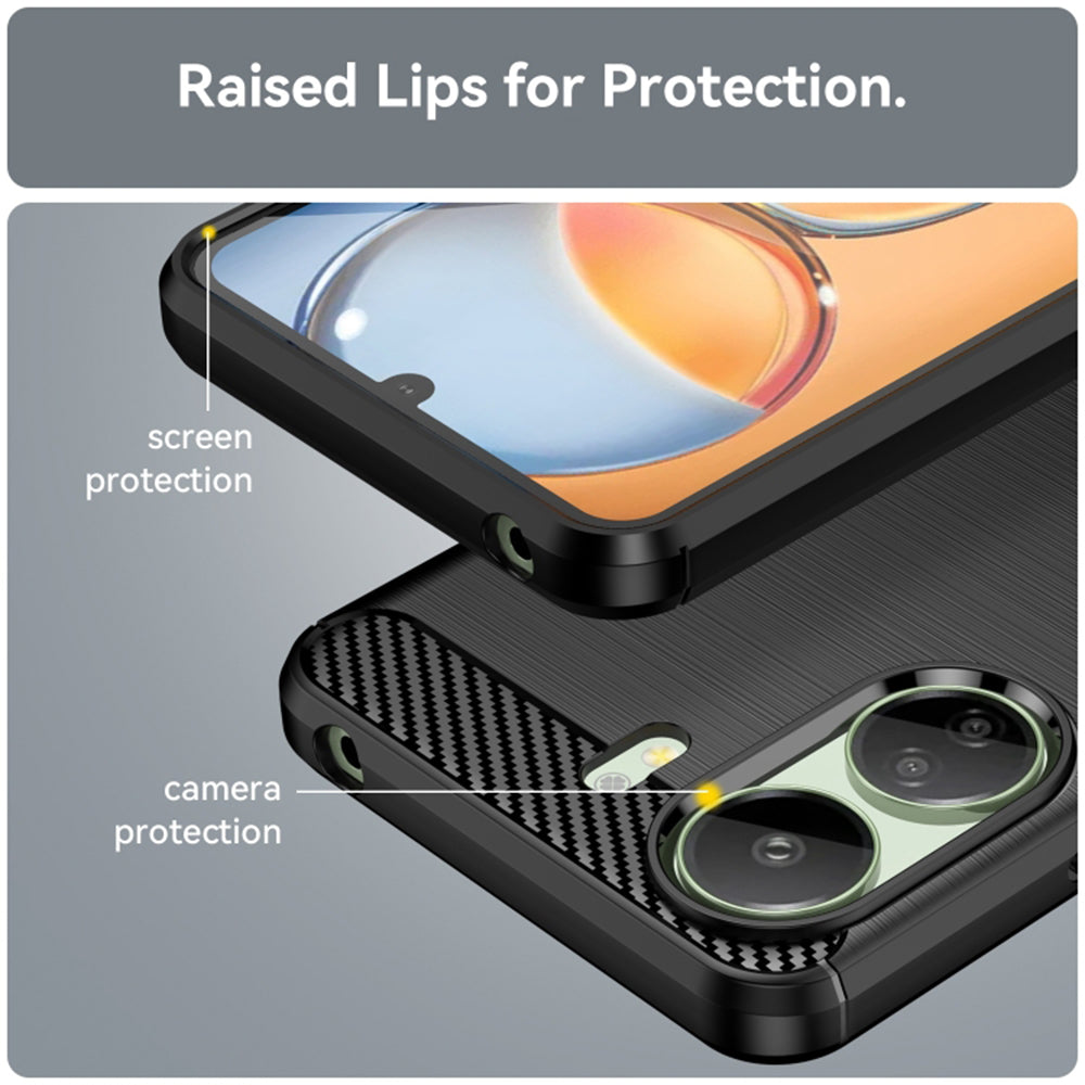 Custodia con Protezione Fotocamera per Xiaomi Poco C65 / Redmi 13C, Techsuit, Carbonio, Nera