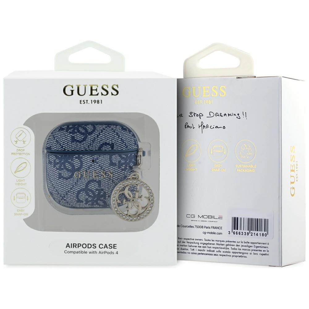 Custodia Guess 4G Strass Charm per Apple AirPods 4, Blu