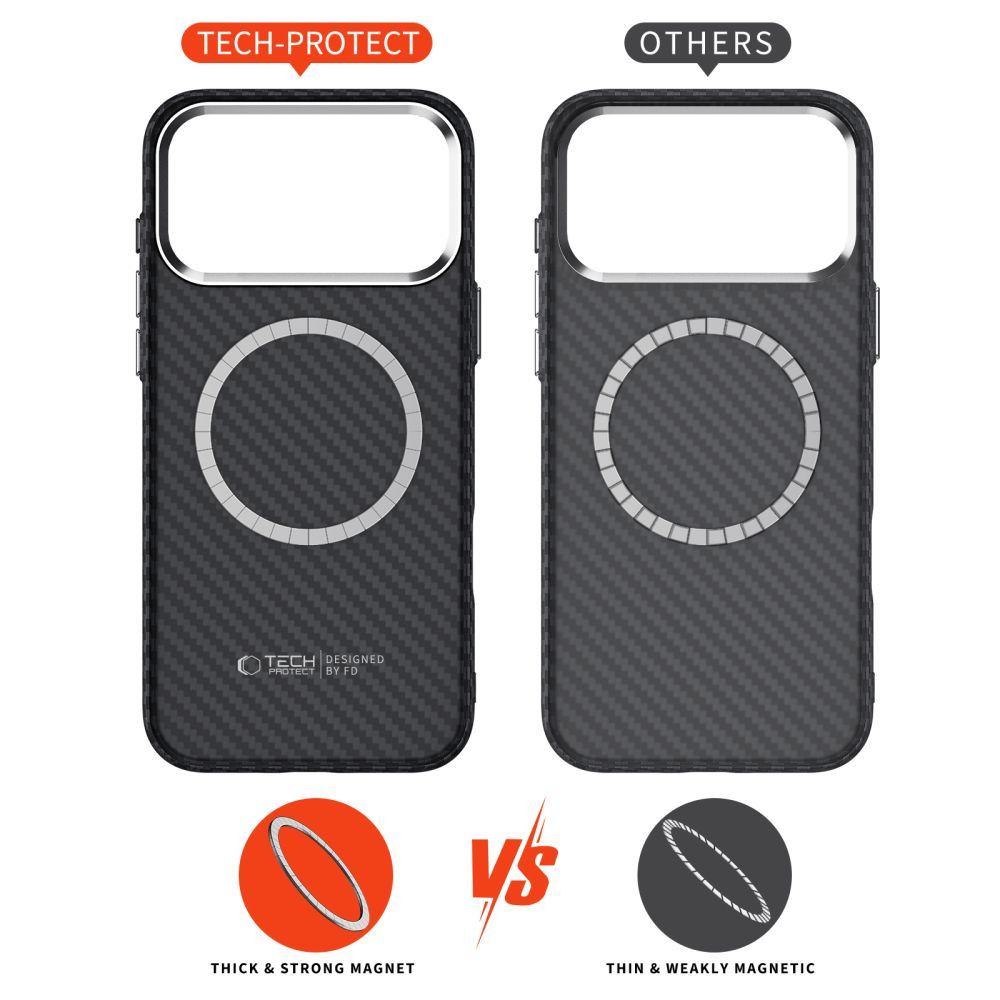 Custodia MagSafe per Apple iPhone 17 Pro, Tech-Protect, Ion Carbon, Nera
