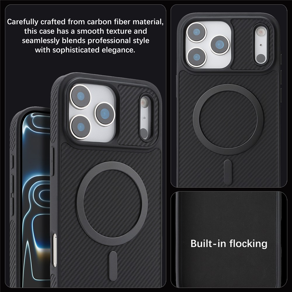 Custodia MagSafe per Apple iPhone 17 Pro Max, OEM, Anello in Metallo Carbonio, Nera