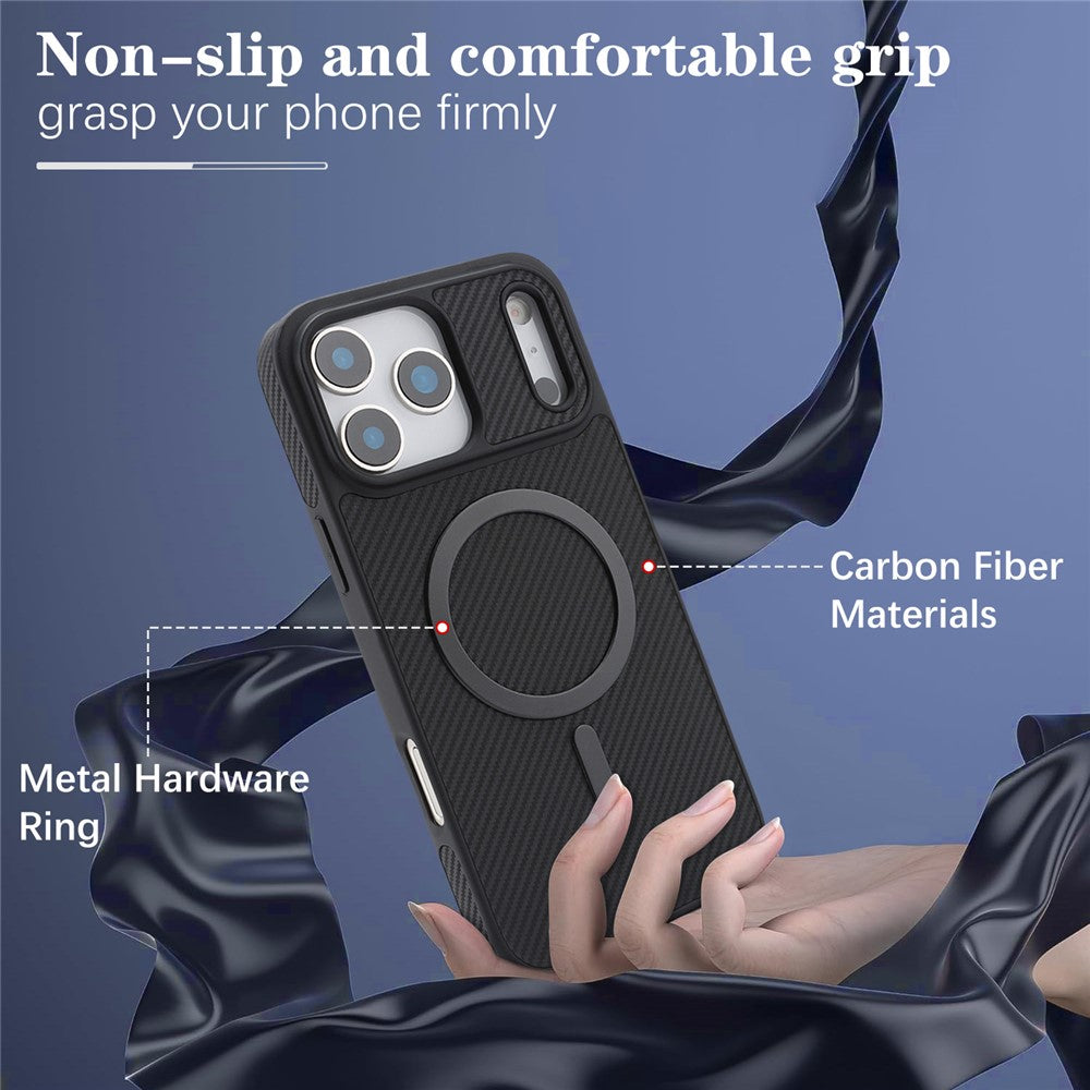 Custodia MagSafe per Apple iPhone 17 Pro, OEM, Anello in Metallo Carbonio, Nera