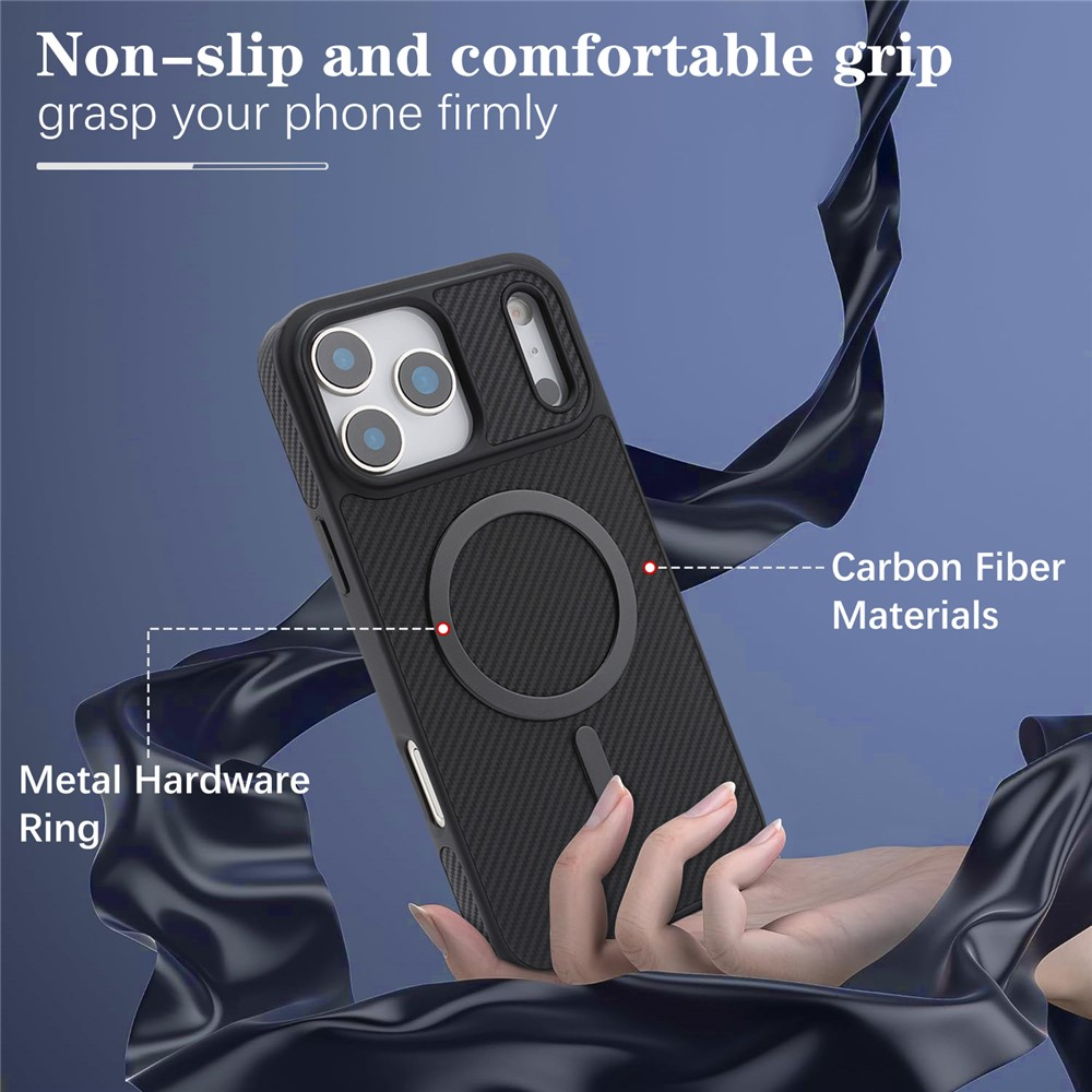 Custodia MagSafe per Apple iPhone 17 Pro Max, OEM, Anello in Metallo Carbonio, Nera