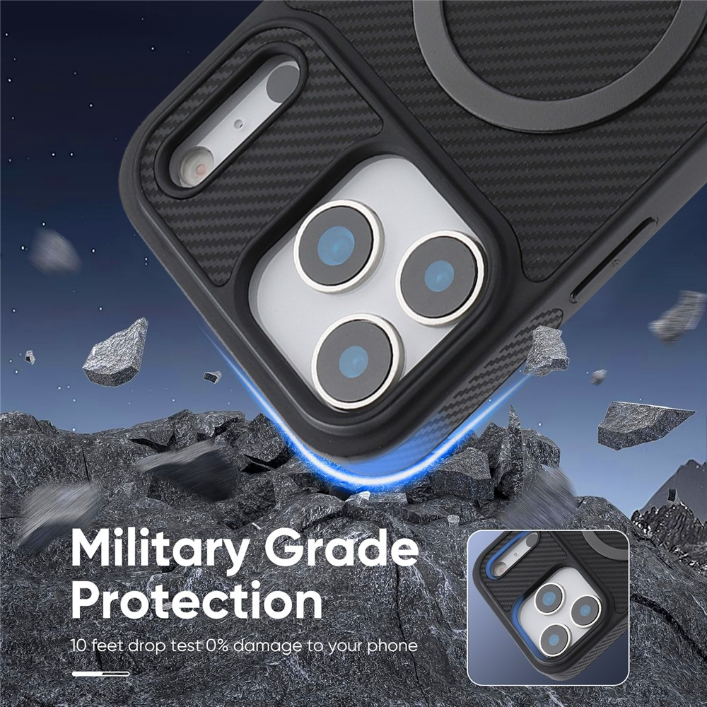 Custodia MagSafe per Apple iPhone 17 Pro Max, OEM, Anello in Metallo Carbonio, Nera