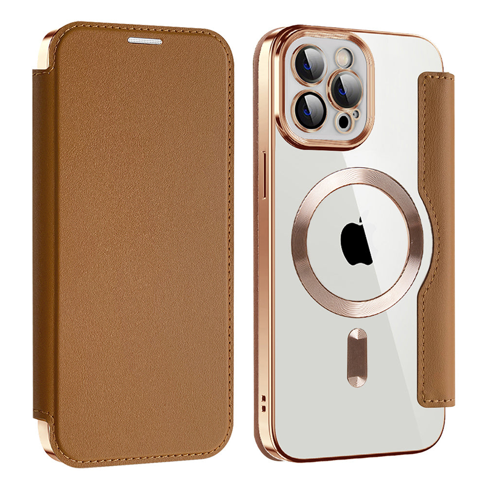 Custodia MagSafe per Apple iPhone 12 Pro Max, Techsuit, SmartMag Book, Marrone