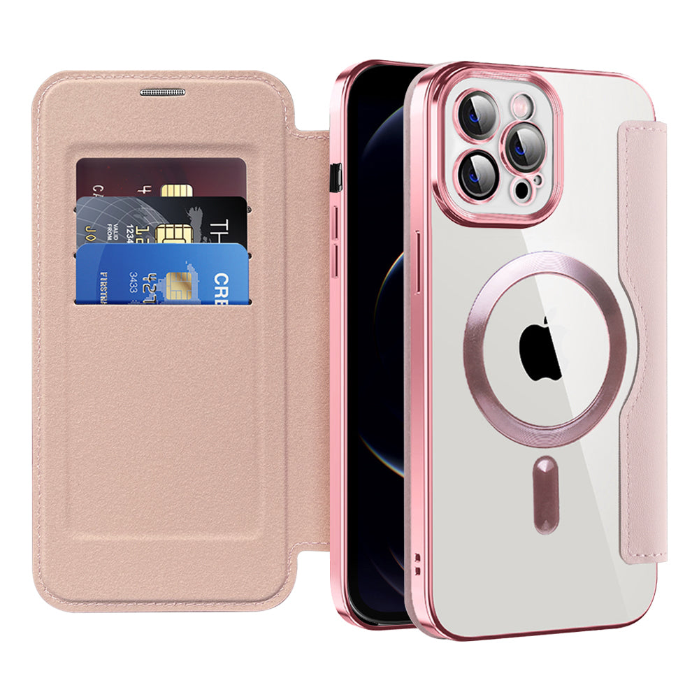 Custodia MagSafe per Apple iPhone 12 Pro Max, Techsuit, SmartMag Book, Rosa