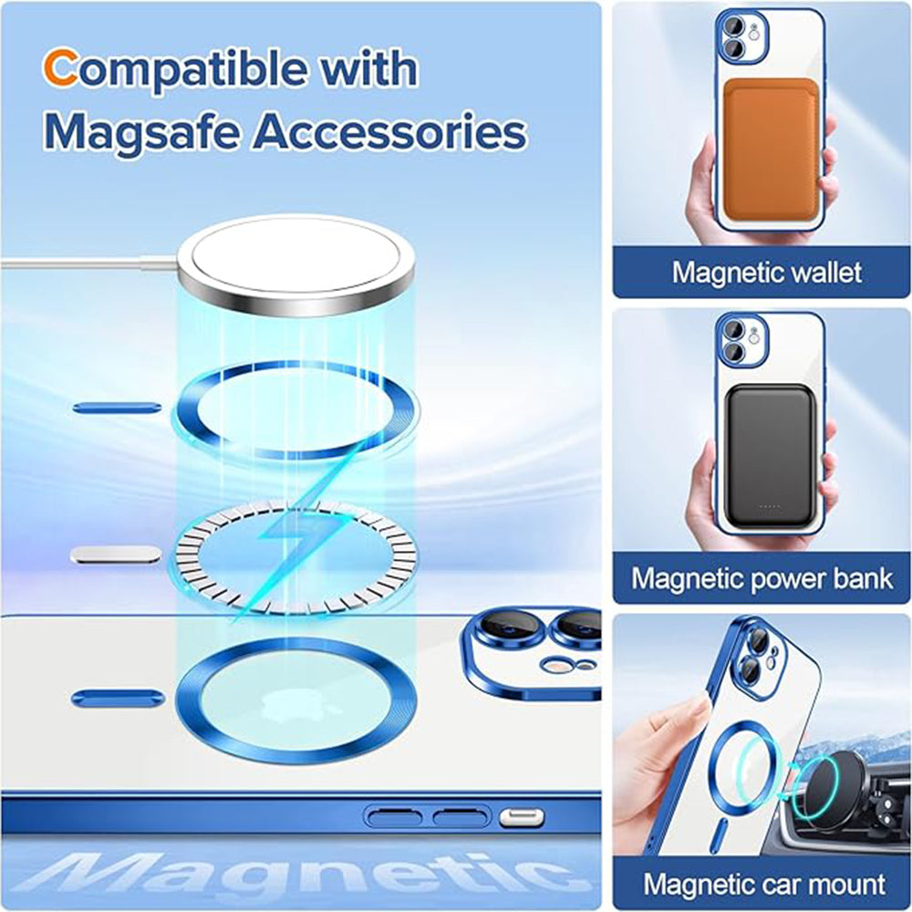 Custodia MagSafe per Apple iPhone 12, Techsuit, Luxury Crystal, Blu Scuro