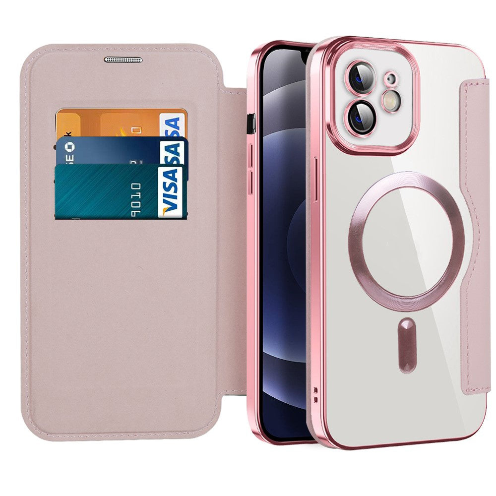 Custodia MagSafe per Apple iPhone 12, Techsuit, SmartMag Book, Rosa