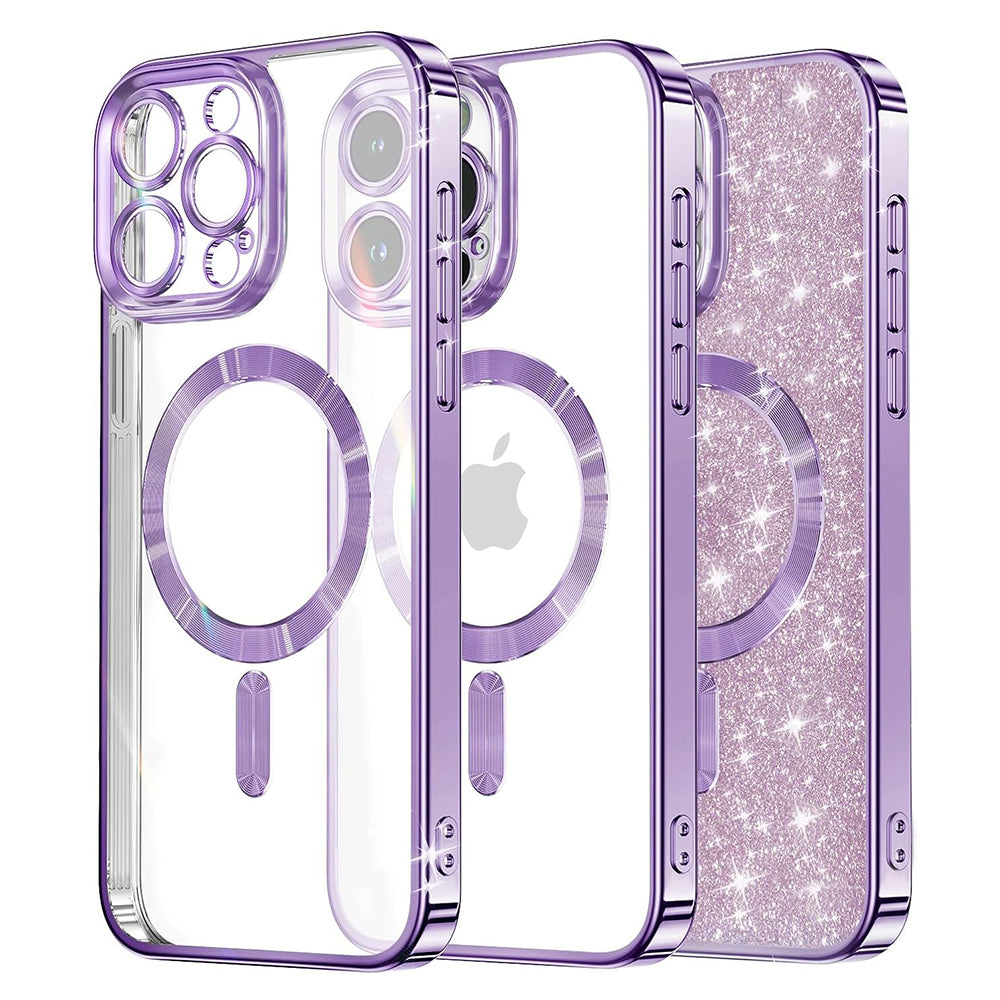 Custodia MagSafe per Apple iPhone 13 Pro Max, Techsuit, Luxury Glitter, Viola Chiaro