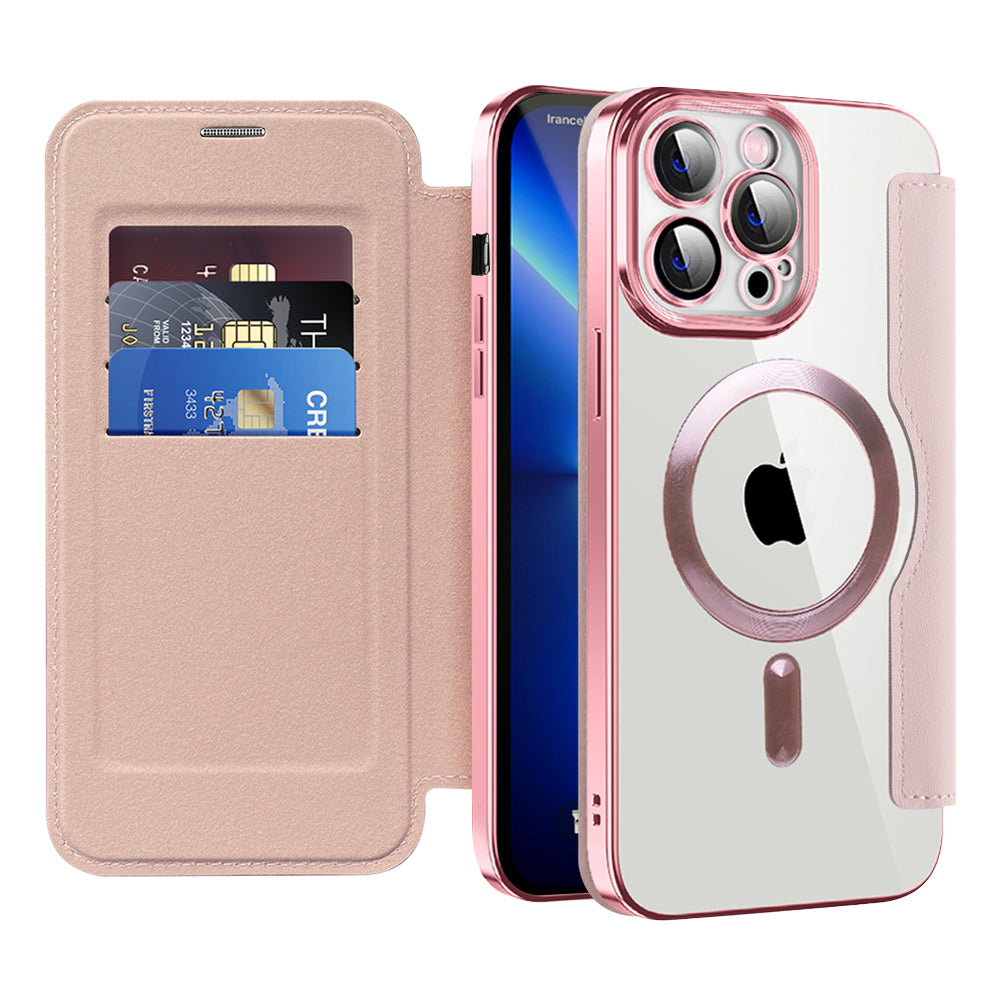 Custodia MagSafe per Apple iPhone 13 Pro Max, Techsuit, SmartMag Book, Rosa