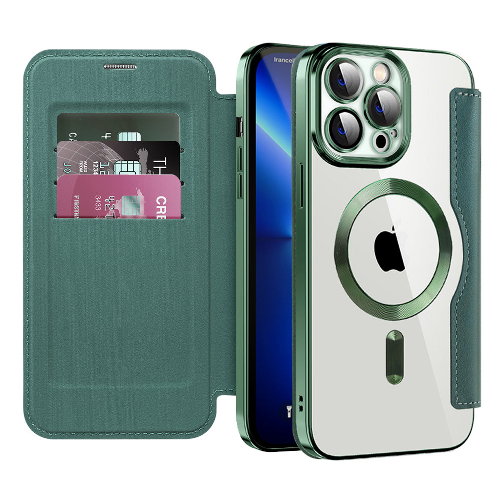 Custodia MagSafe per Apple iPhone 13 Pro Max, Techsuit, SmartMag Book, Verde