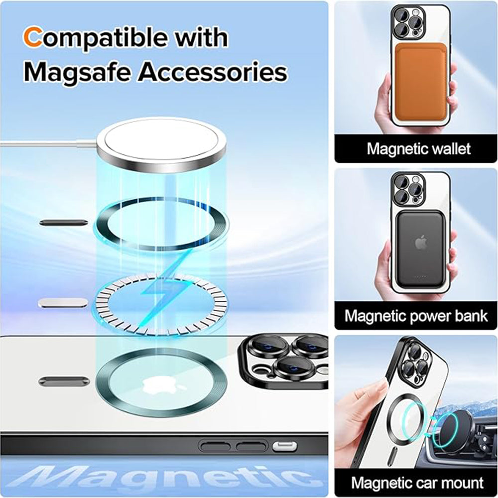 Custodia MagSafe per Apple iPhone 13 Pro, Techsuit, Luxury Crystal, Nera