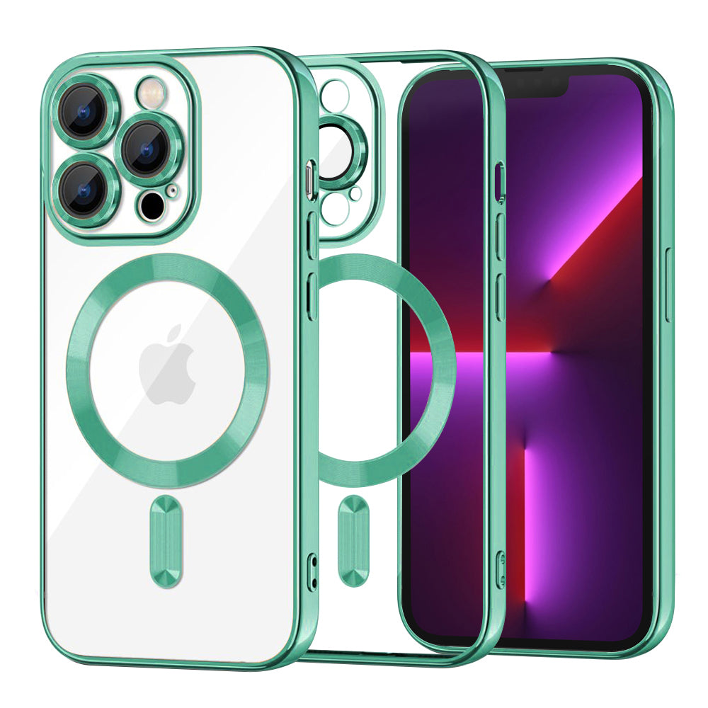 Custodia MagSafe per Apple iPhone 13 Pro, Techsuit, Luxury Crystal, Verde Chiaro