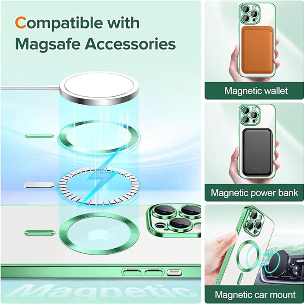 Custodia MagSafe per Apple iPhone 13 Pro, Techsuit, Luxury Crystal, Verde Chiaro