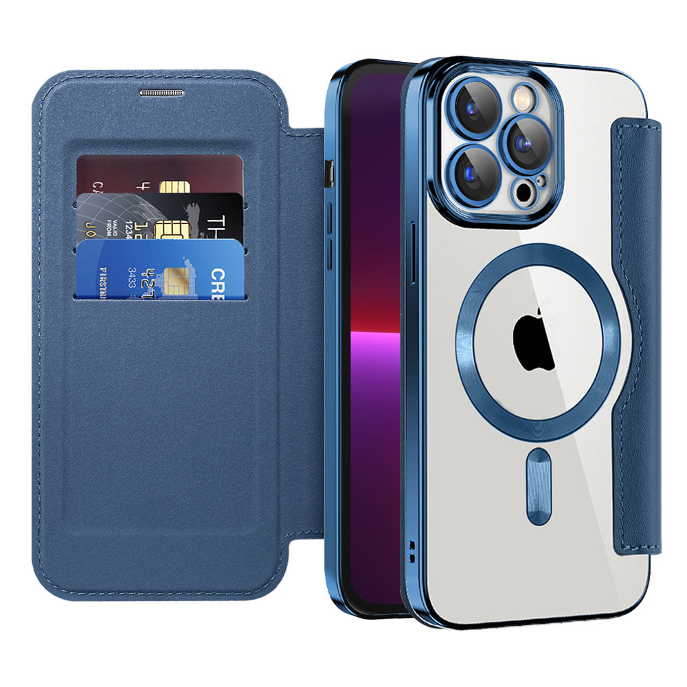 Custodia MagSafe per Apple iPhone 13 Pro, Techsuit, SmartMag Book, Blu