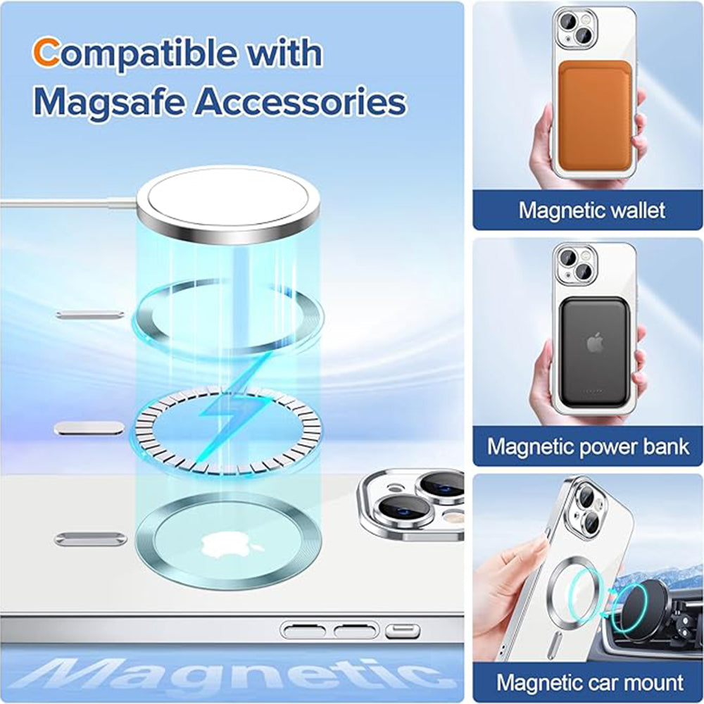 Custodia MagSafe per Apple iPhone 13, Techsuit, Luxury Crystal, Argento