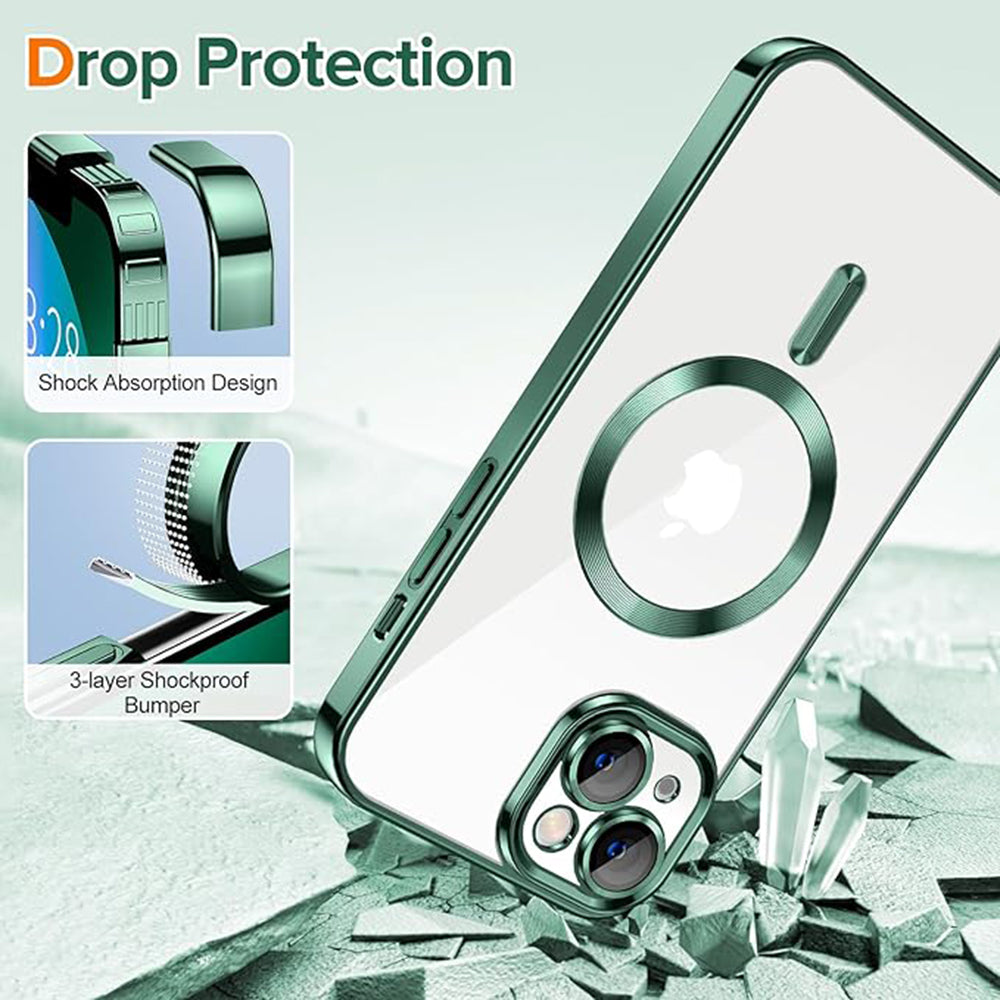 Custodia MagSafe per Apple iPhone 13, Techsuit, Luxury Crystal, Verde Scuro