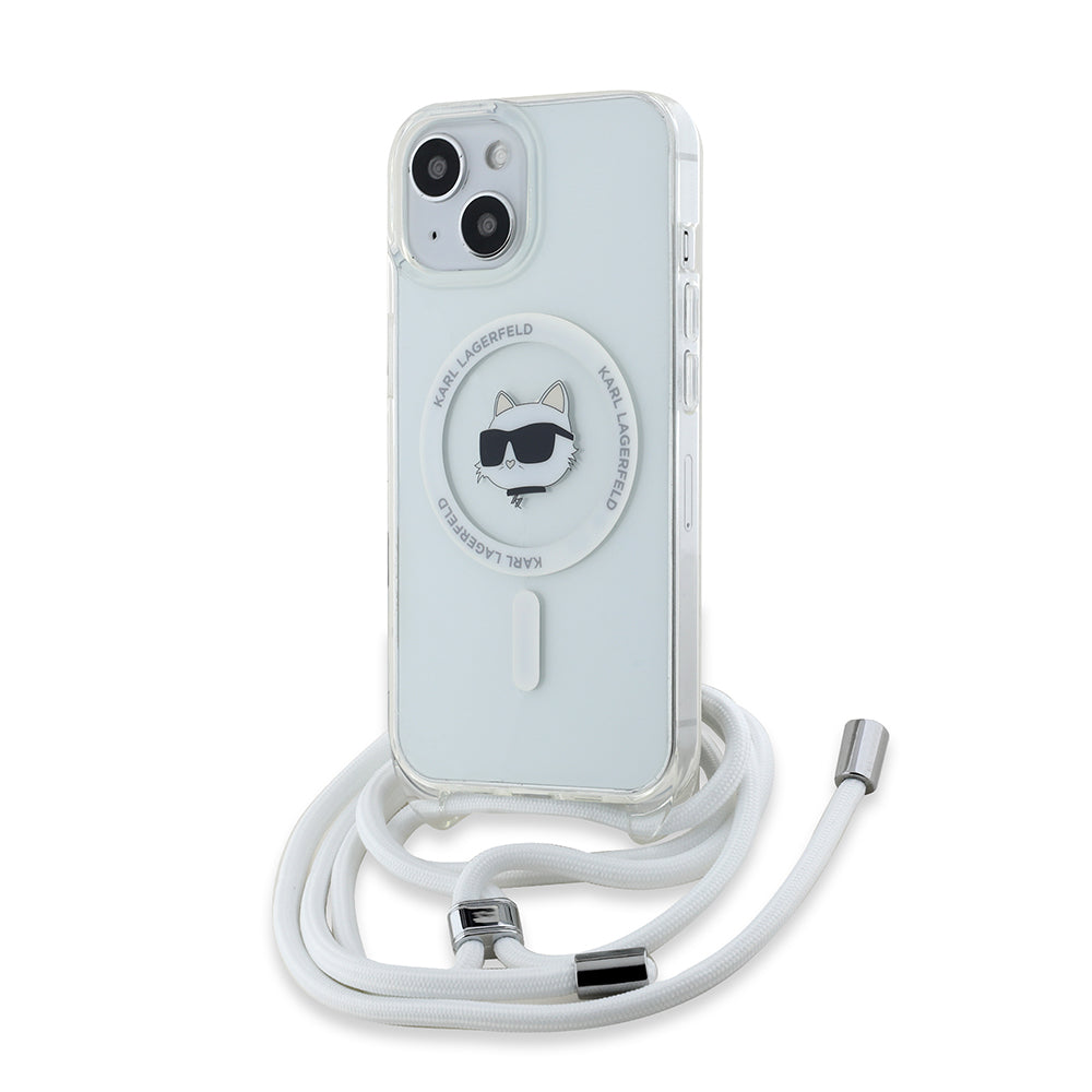 Custodia MagSafe per Apple iPhone 14, Karl Lagerfeld, IML Crossbody Choupette's Head con Tracolla, Trasparente