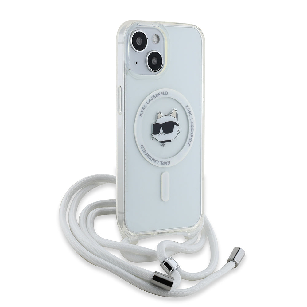 Custodia MagSafe per Apple iPhone 14, Karl Lagerfeld, IML Crossbody Choupette's Head con Tracolla, Trasparente