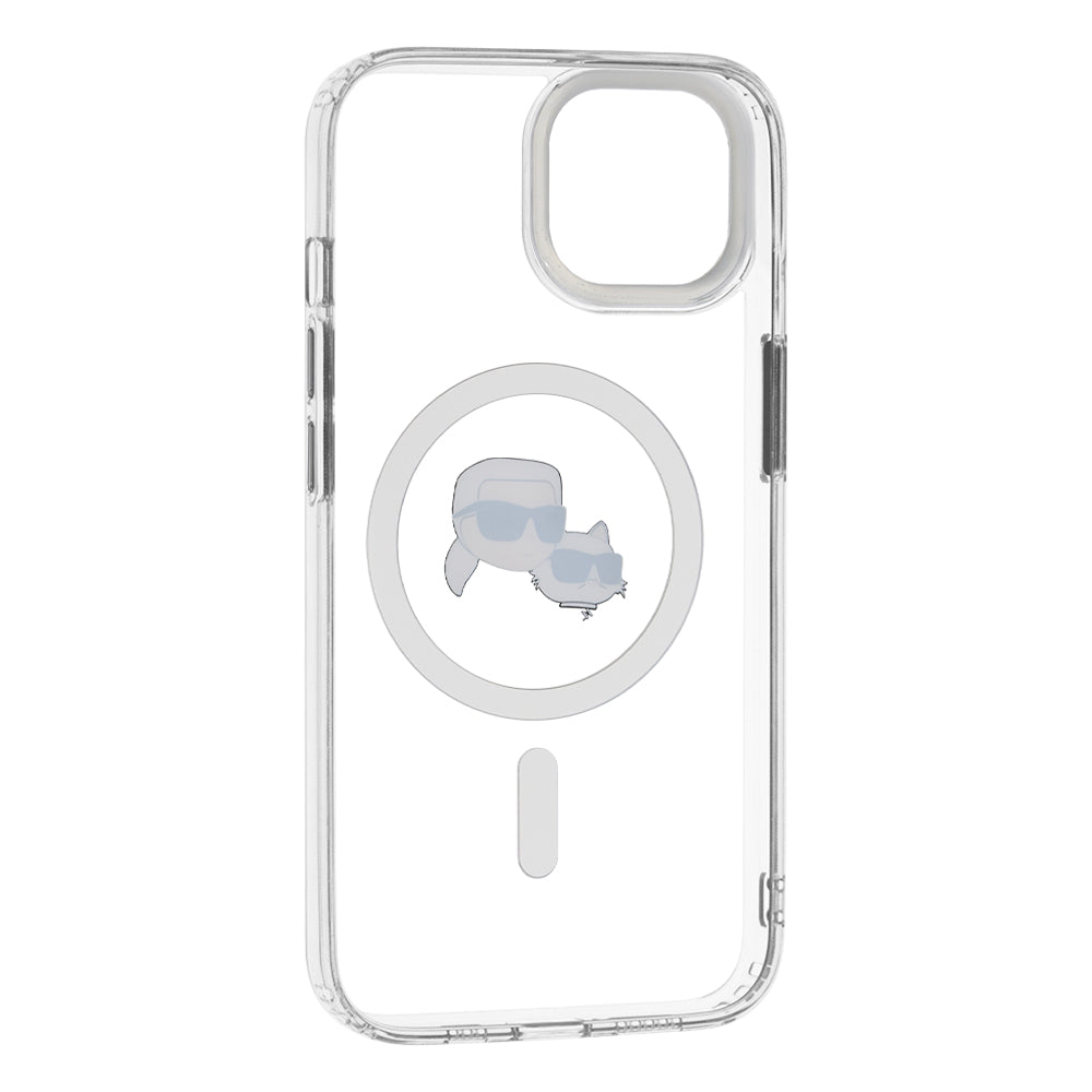 Custodia MagSafe per Apple iPhone 14, Karl Lagerfeld, IML Metal Karl & Choupette's Heads, Bianca