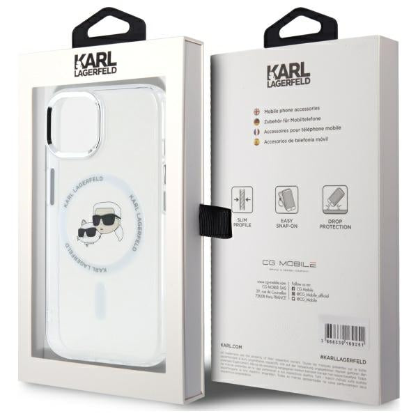 Custodia MagSafe per Apple iPhone 14, Karl Lagerfeld, IML Metal Karl & Choupette's Heads, Bianca